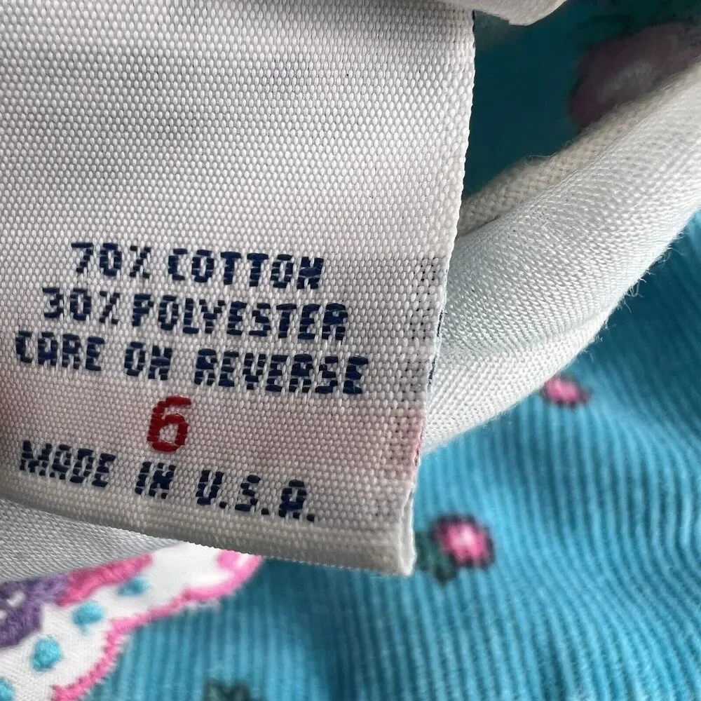 OSHKOSH B'GOSH Corduroy Long Sleeve Dress VTG 90s Floral Blue Kids Youth Girl 6